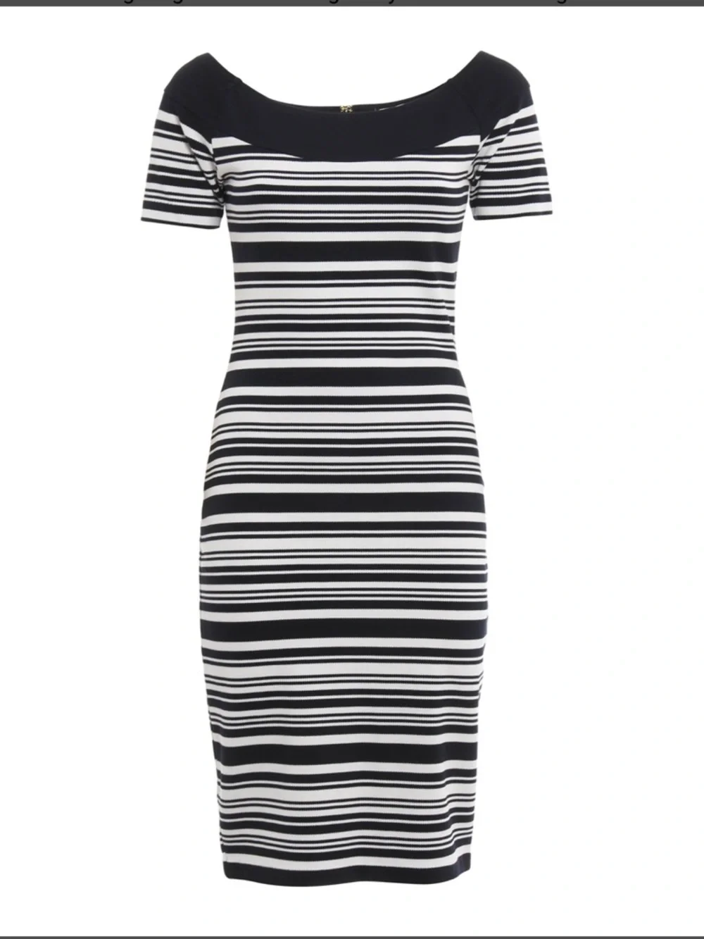 Michael Kors Striped Off-Shoulder Pique Knit Midi Dress Navy/White Size Large